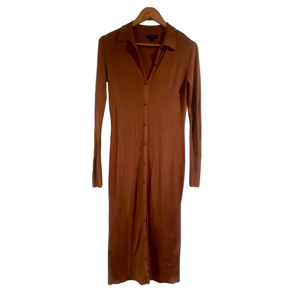 **Sale**Rag & Bone Pacey Button Down Knit Dress in khaki brown,ribbed, size Sm